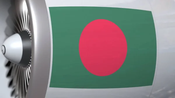 Двигун літака з прапором Бангладеш. Бангладеш повітряні перевезення концептуальне 3D рендеринга — стокове фото