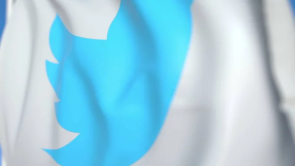 Twitter, Inc. logosu ile bayrak sallayarak, yakın çekim. Editoryal 3d render — Stok fotoğraf