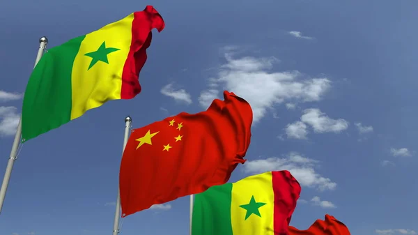 Πολλές σημαίες της Σενεγάλη και της Κίνας, 3D απόδοση — Φωτογραφία Αρχείου