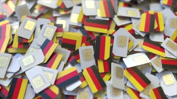 SIM-карты с флагом Германии. Концептуальная 3D анимация в сотовой сети Германии — стоковое видео