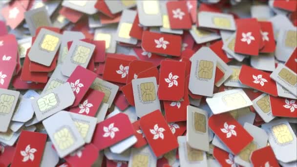 Cartões SIM com bandeira de Hong Kong. Rede celular relacionado animação conceitual 3D — Vídeo de Stock