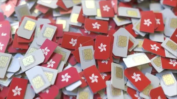 Cartes SIM avec drapeau de Hong Kong. Animation 3D conceptuelle liée au réseau cellulaire — Video