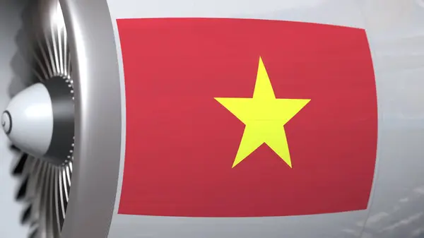 Turbine mit vietnamesischer Flagge. Konzeptionelle 3D-Darstellung des vietnamesischen Lufttransports — Stockfoto
