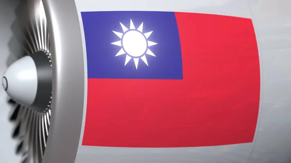 대만, 대만 항공 운송 관련 3D 렌더링의 국기와 항공기 엔진 — 스톡 사진