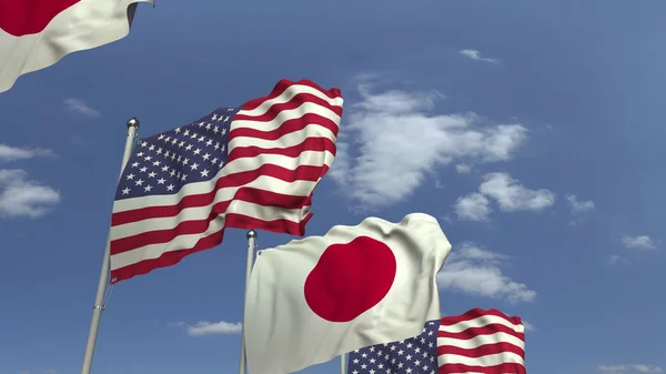 Many flags of Japan and the USA, 3D rendering — Stock Photo, Image