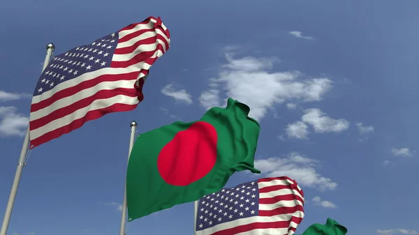 Прапори Бангладеш і США на міжнародній нараді, 3D-рендеринга — стокове фото