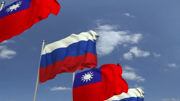 Vlaggen van Taiwan en Rusland tegen Blue Sky, loop bare 3D-animatie — Stockvideo