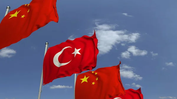 Размахивание флагами Турции и Китая, 3D рендеринг — стоковое фото