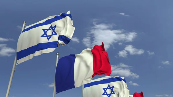 Σημαίες του Ισραήλ και της Γαλλίας στη διεθνή συνάντηση, απόδοση 3D — Φωτογραφία Αρχείου