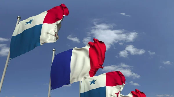 Ряд размахивания флагами Панамы и Франции, 3D рендеринг — стоковое фото