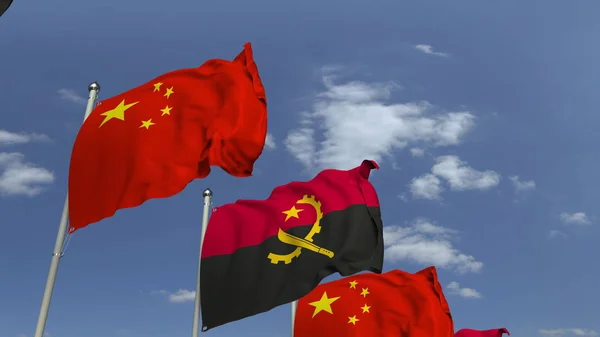 앙골라와 중국의 깃발 흔들기, 3D 렌더링 — 스톡 사진