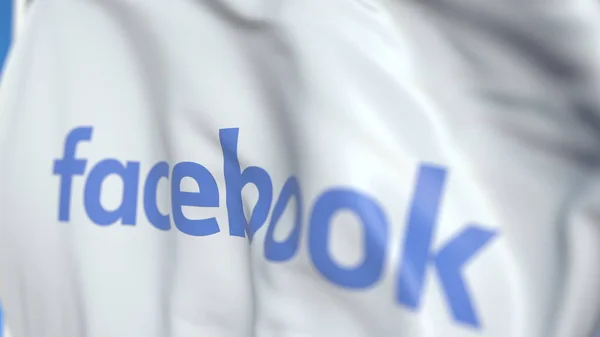 Acenando bandeira com Facebook, Inc. logotipo, close-up. Renderização 3D editorial — Fotografia de Stock