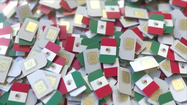 メキシコの旗を持つシムカード。メキシコのセルラーネットワーク関連の概念3Dアニメーション — ストック動画