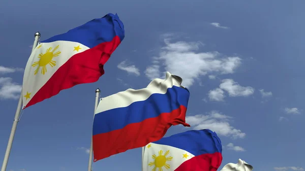 Acenando bandeiras das Filipinas e da Rússia, renderização 3D — Fotografia de Stock