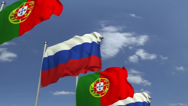 Portekiz ve Rusya birçok bayraklar, döngülü 3d animasyon — Stok video