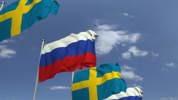 Svédország és Oroszország számos zászlói, loopable 3D animáció — Stock videók