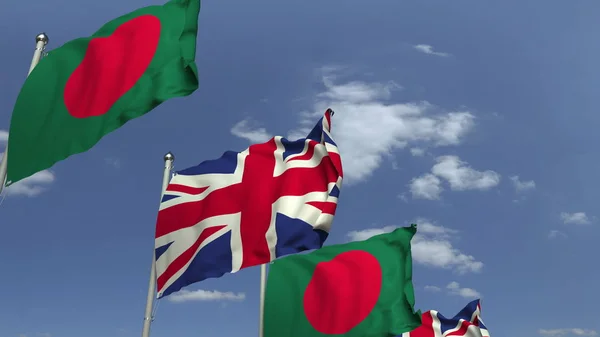 Прапори Бангладеш і Великобританії на міжнародній нараді, 3D-рендеринга — стокове фото