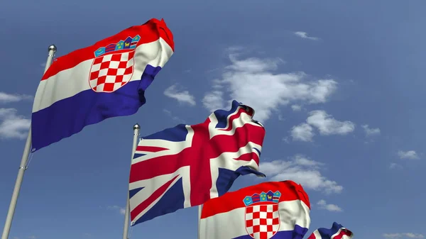 크로아티아와 영국의 깃발을 흔드는 행, 3D 렌더링 — 스톡 사진