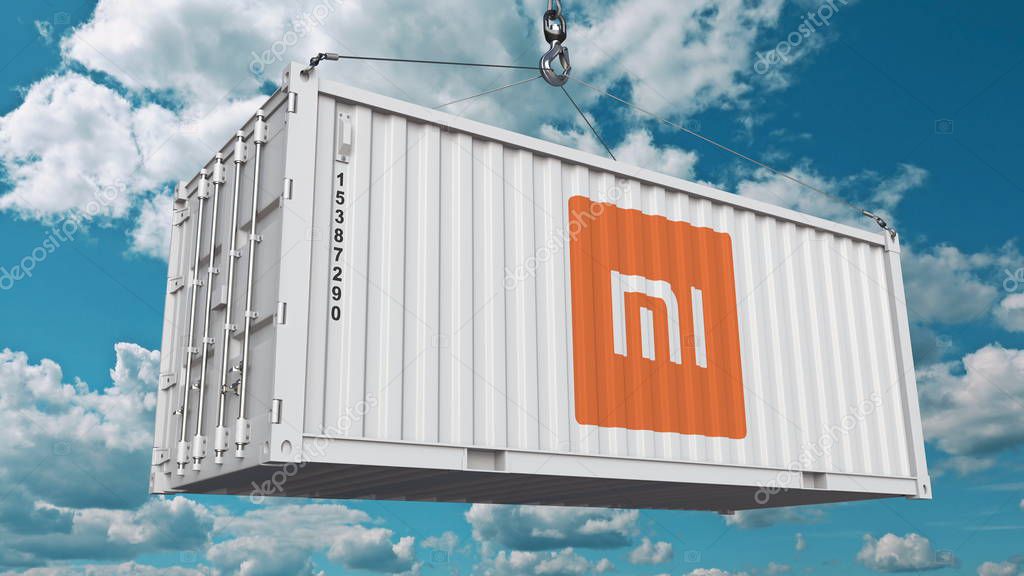 Loading container with company logo. Editorial 3D
