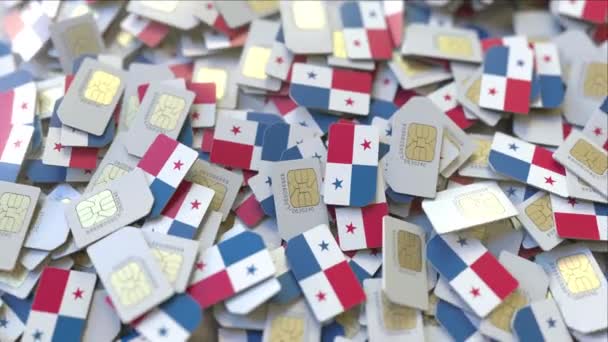 Wiele kart SIM z flagą Panamy. Panamian mobilna Telekomunikacja koncepcyjna animacja 3D — Wideo stockowe
