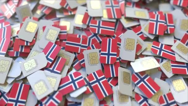 Karty SIM z flagą Norwegii. Koncepcyjna animacja 3D związana z siecią komórkową — Wideo stockowe