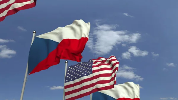 Çek Cumhuriyeti ve ABD bayrakları sallayarak, 3d render — Stok fotoğraf