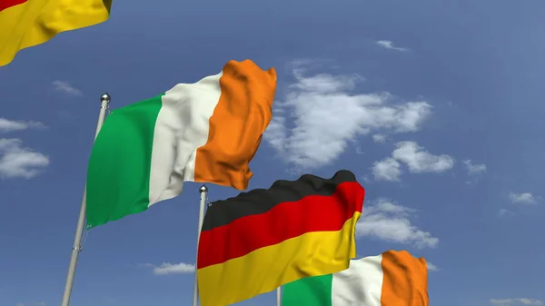 Bandiere di Irlanda e Germania all'incontro internazionale, rendering 3D — Foto Stock