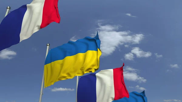 Banderas de Ucrania y Francia en el encuentro internacional, representación 3D — Foto de Stock