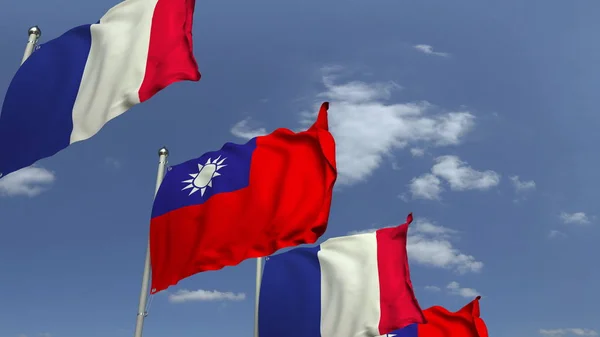 대만과 프랑스의 깃발 흔들기, 3D 렌더링 — 스톡 사진