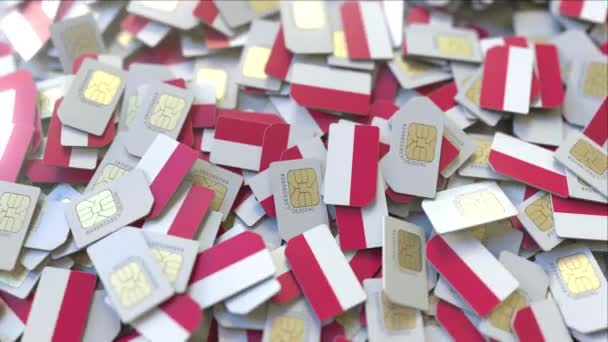 Nombreuses cartes SIM avec drapeau de la Pologne, télécommunications mobiles polonaises liées animation 3D — Video