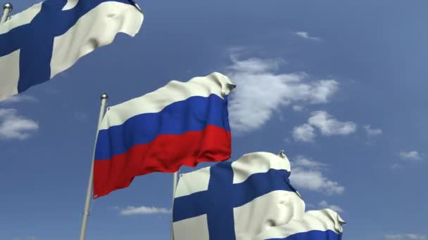 フィンランドとロシアの旗を振る列、ループ可能な3Dアニメーション — ストック動画