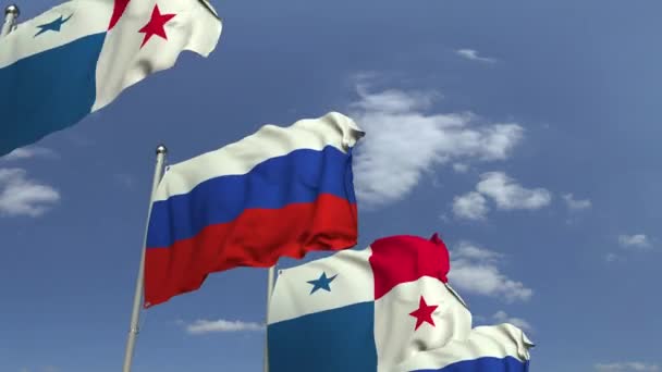 Riga di bandiere sventolanti di Panama e Russia, animazione 3D loop — Video Stock