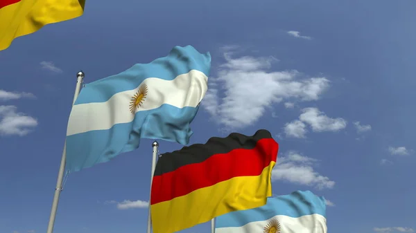 Σειρά από σημαίες της Αργεντινής και της Γερμανίας, 3D απόδοση — Φωτογραφία Αρχείου