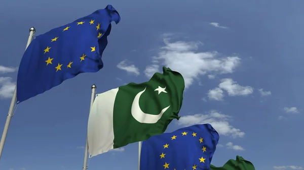 Waving flags of Pakistan and the European Union EU, 3D rendering — Stock Photo, Image