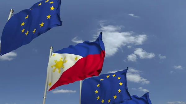 Розмахуючи прапори Філіппін і Європейського Союзу ЄС, 3D рендеринга — стокове фото
