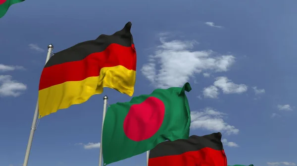 Flags of Bangladesh and Germany at international meeting, 3D rendering — Stock Photo, Image