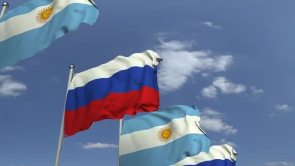 Baris melambaikan bendera Argentina dan Rusia, animasi 3D dapat diulang — Stok Video