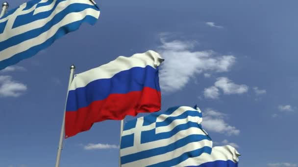 Muchas banderas de Grecia y Rusia, animación 3D loopable — Vídeo de stock