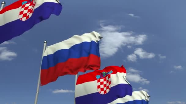 Fila de banderas ondeantes de Croacia y Rusia, animación 3D loopable — Vídeo de stock