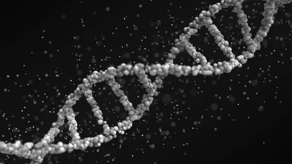 Szürke DNS molekula részecskékkel, 3D renderelés — Stock Fotó