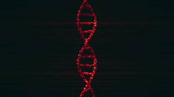 Piros DNS molekula gömbmodell részecskékkel, 3D renderelés — Stock Fotó
