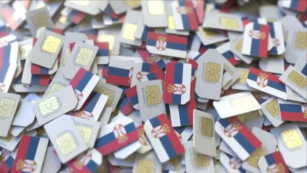 SIM cards with flag of Serbia. Serbian cellular network related conceptual 3D animation — Stock Video