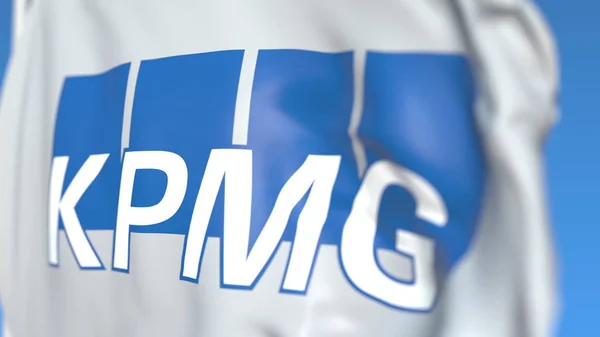 Wuivende vlag met KPMG logo, close-up. Redactionele 3D-rendering — Stockfoto