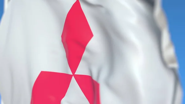 Acenando bandeira com o logotipo do Grupo Mitsubishi, close-up. Renderização 3D editorial — Fotografia de Stock