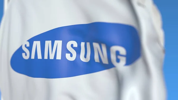 Zwaaiende vlag met Samsung logo, close-up. Redactionele 3D-rendering — Stockfoto