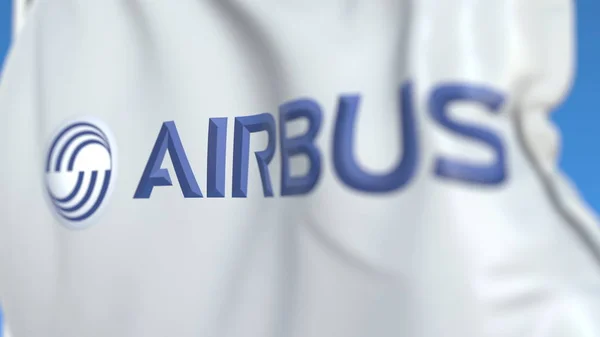 Размахиваю флагом с логотипом Airbus SE, крупным планом. Редакционная 3D рендеринг — стоковое фото