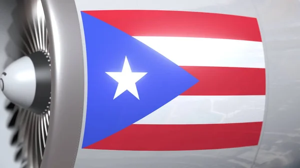 Samolot turbinowy z flagą Puerto Rico. Puerto Rican transportu koncepcyjnego renderowania 3D — Zdjęcie stockowe