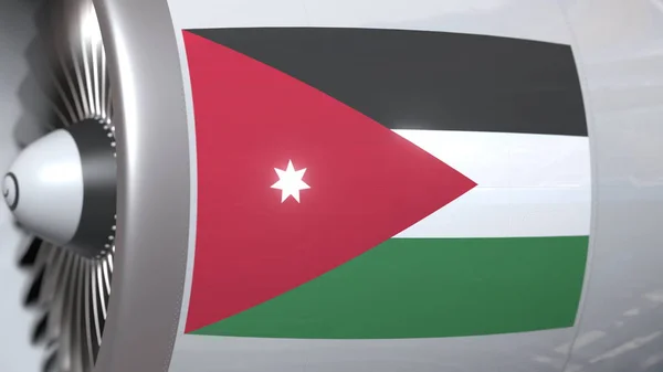 Motor de aeronaves com bandeira da Jordânia, Jordânia transporte aéreo relacionado 3D renderização — Fotografia de Stock