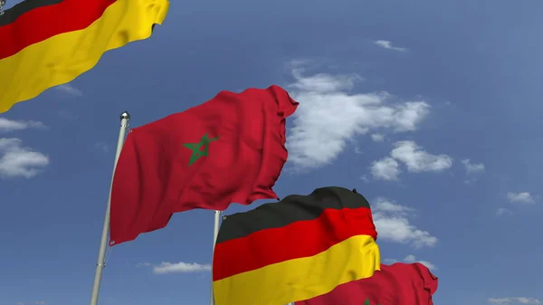 Drapeaux du Maroc et de l'Allemagne sur fond de ciel, rendu 3D — Photo