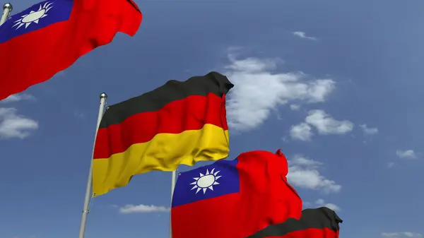 대만과 독일의 깃발을 흔드는 행, 3D 렌더링 — 스톡 사진